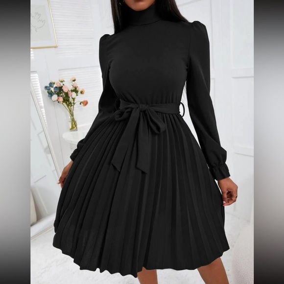Luxe turtleneck flounce sleeve pleated dress - Picture 13 of 16